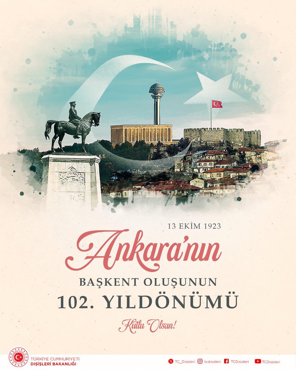Milli Mücadelemizin ve Kurtuluş Savaşımızın karargâhı, Cumhuriyetimizin kalbi Ankara'nın başkent oluşunun 102. yıldönümü kutlu olsun!

Başta Ulu Önder Gazi Mustafa Kemal Atatürk olmak üzere tüm kahramanlarımızı rahmet ve minnetle anıyoruz.🇹🇷