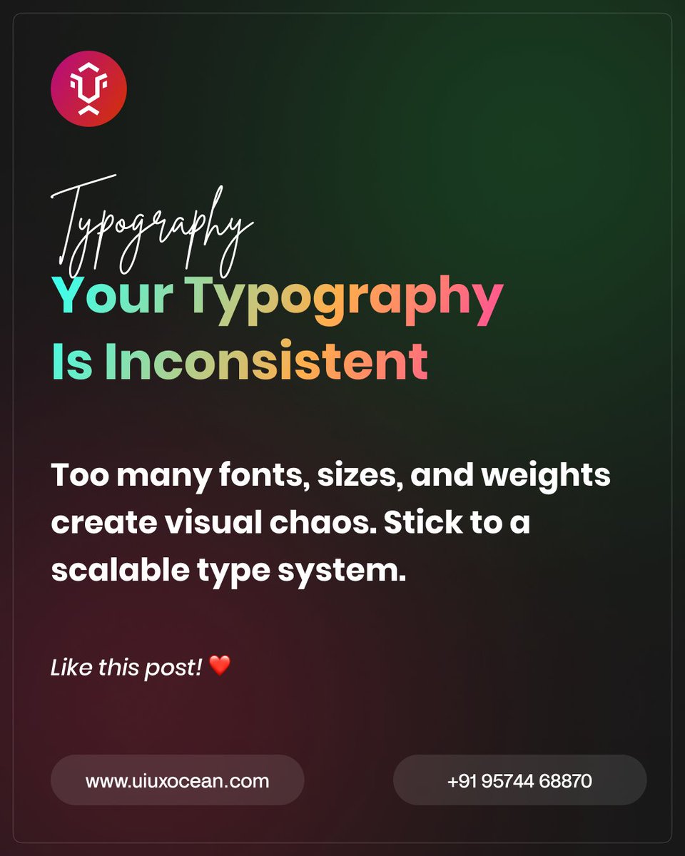 rajesh_uiux's tweet image. Your Typography Is Inconsistent.
Too many fonts, sizes, and weights create visual chaos. Stick to a scalable type system.