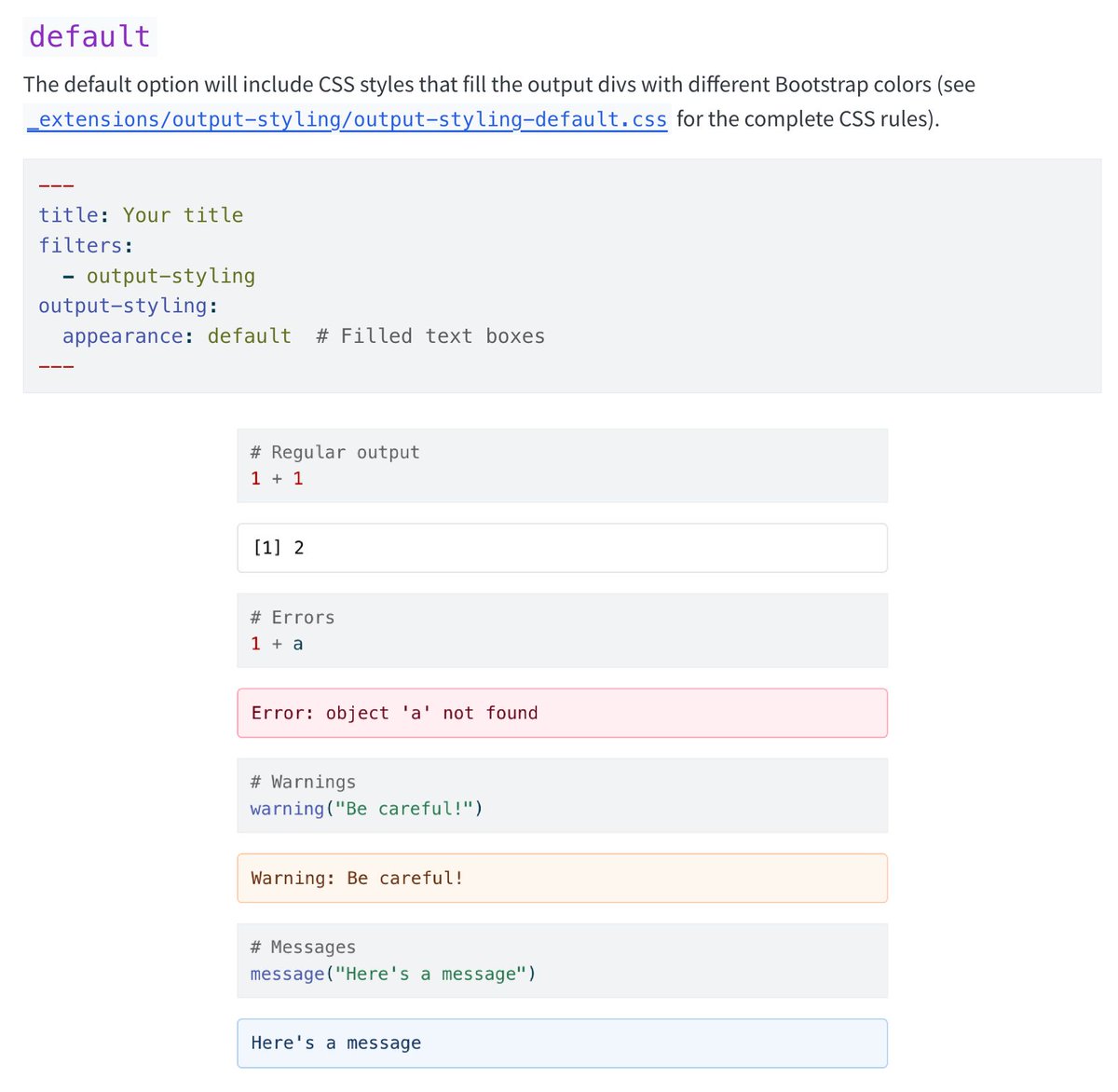 RosanaFerrero's tweet image. ✨ Nueva extensión para #QuartoPub
Andrés Heiss (@andrew.heiss.phd) acaba de lanzar una extensión que mejora la estética de la salida computacional en Quarto.

👉 ¿Qué hace?
Añade reglas CSS para dar estilo a:

- Resultados de código

- Advertencias ⚠️

- Mensajes ℹ️

#RStats