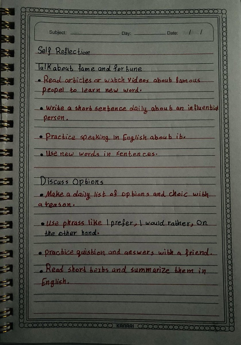 أطبق التعلم المنظم ذاتيًا (SRL)، في الحصة الدراسية التقليدية، وأشارك تطبيقاتي وتأملاتي معكم كجزء عملي مما ذُكر في كتاب أنموذج الواحة الإثرائي.

وهنا أتابع: وجدت أن هذا التمرين بعد كل وحدة إثرائية منسجم مع (SRL)، وقد ساهم في مساعدة الطالبات على مراقبة استراتيجية التعلم وتعديلها.