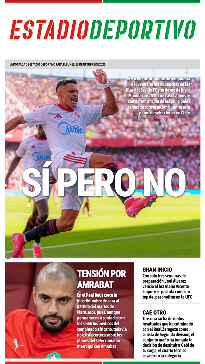 Estadio_ED's tweet image. 📰☕ ¡Buenos días! Esta es la portada de ESTADIO Deportivo para este lunes 13 de octubre de 2025

#SevillaFC #Betis #UFC #LaLiga

➡️f.mtr.cool/gretrmfsiy