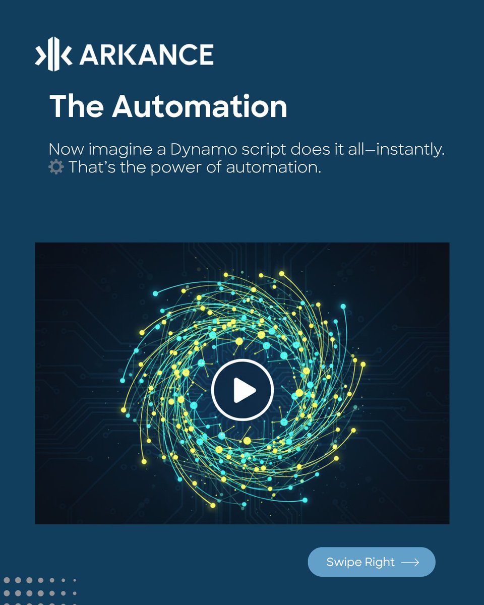 Arkancein's tweet image. ⚙️ Stop repeating. Start automating.
BIM isn’t just design—it’s design automation. With Dynamo + Revit, you can eliminate repetitive tasks and focus on creativity. 👇
#DynamoBIM #RevitAutomation #BIMWorkflow