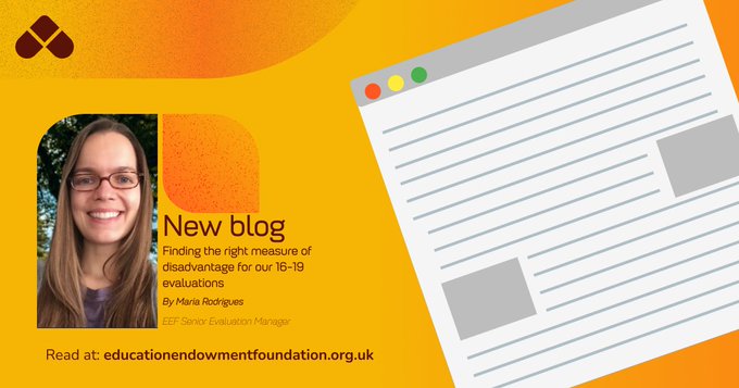 Manchester Communication Research School (@mancomrs) on Twitter photo Defining “disadvantage” for 16–19 evaluations is complex — each measure has pros and cons for accuracy, coverage, and consistency. <a href="/EducEndowFoundn/">EEF</a>’s Senior Evaluation Manager unpacks the strengths and limits of different approaches. Read: tinyurl.com/mv6rrudv Defining “disadvantage” for 16–19 evaluations is complex — each measure has pros and cons for accuracy, coverage, and consistency. <a href="/EducEndowFoundn/">EEF</a>’s Senior Evaluation Manager unpacks the strengths and limits of different approaches. Read: tinyurl.com/mv6rrudv