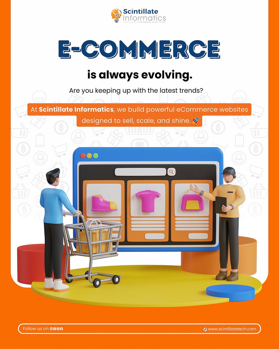 scintillateinfo's tweet image. E-commerce never stops evolving — and neither should you.
At Scintillate Informatics, we build websites that sell, scale &amp;amp; shine. 🚀
Stay ahead. Go digital.

#Ecommerce #WebDesign #ScintillateInformatics