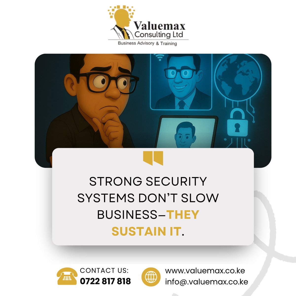 Valuemaxnairobi's tweet photo. Strong security doesn’t slow business—it sustains it.
With ISO 27001, we help build systems that protect progress, not pause it.
#ISO27001 #CyberResilience #Valuemax https://t.co/ZhwaaefDL9