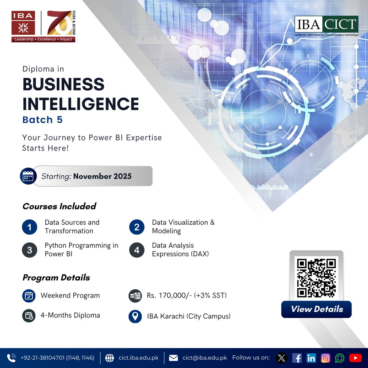 iba_cict's tweet image. Redefine how you work with data.
Join IBA CICT’s Diploma in Business Intelligence (Batch 5) — master Power BI, Python & data visualization to turn information into insight.
Starts Nov 2025.
Register: cict.iba.edu.pk/bi.php
#PowerBI #DataAnalytics #IBACICT #IBAKarachi