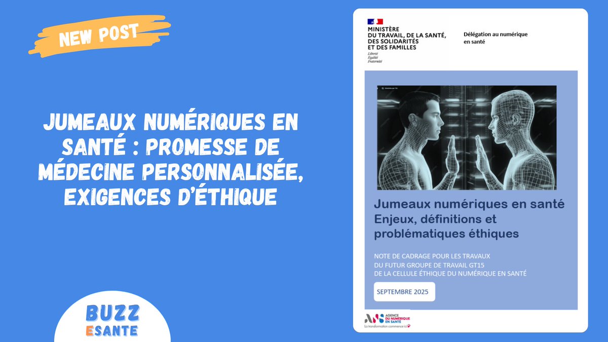 Buzzesante's tweet image. 📢 Jumeaux numériques en santé : promesse de médecine personnalisée, exigences d’éthique
👉Décryptage avec l'Agence du Numérique en Santé et la Délégation au Numérique en Santé (DNS) à découvrir sur @Buzzesante : buzz-esante.fr/jumeaux-numeri…