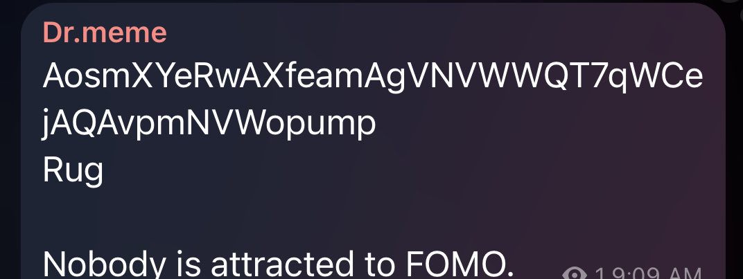 Dr_meme01's tweet image. I called the rug before it happened.
While they were buying, we were exiting

AosmXYeRwAXfeamAgVNVWWQT7qWCejAQAvpmNVWopump
$alonard
Join the lab to stay ahead of everyone and avoid the rug ⬇️
t.me/drmeme1

#crypto #rugpull