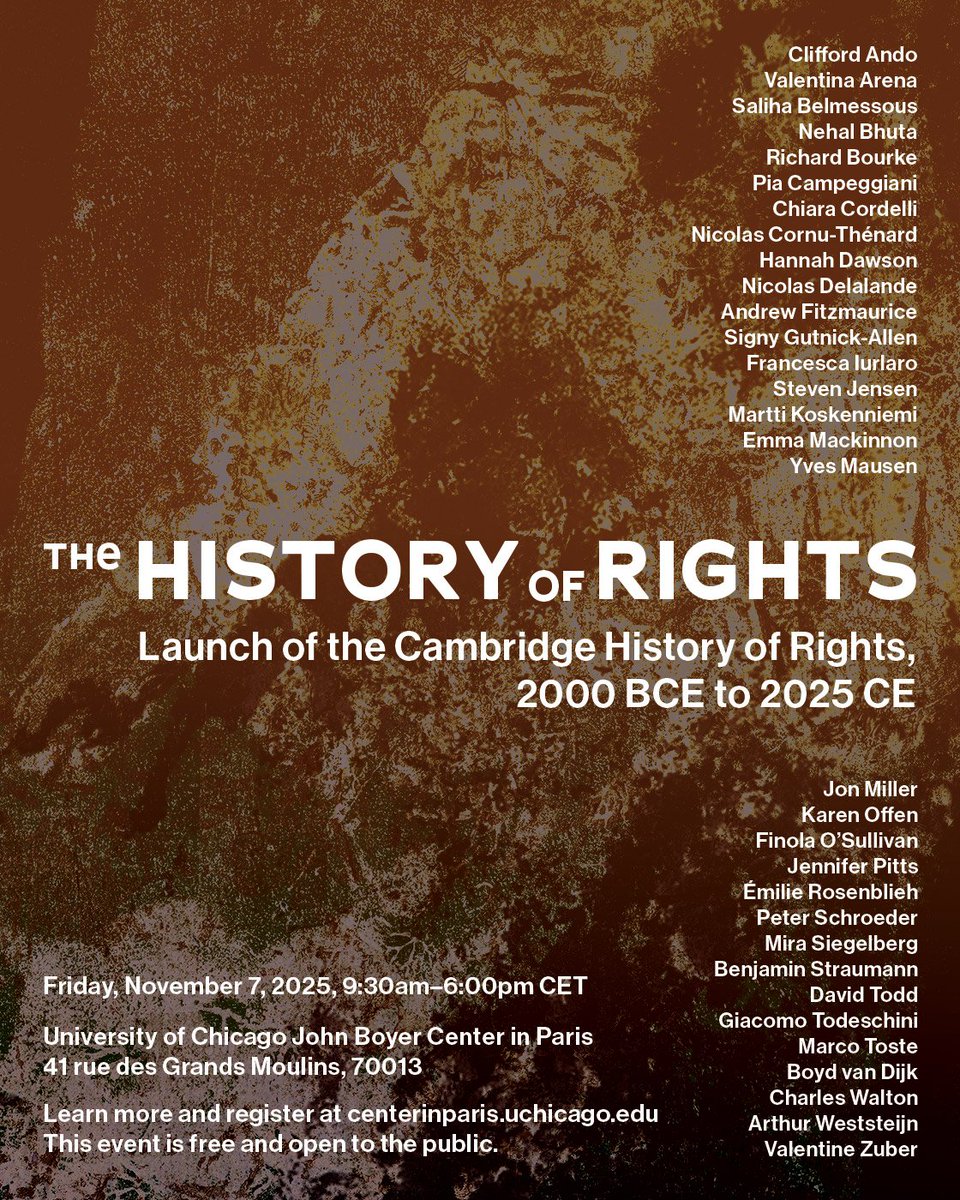 Really looking forward to the Paris launch of this extraordinary Cambridge history of rights project - honoured to be part of it, and congrats to all the editors

events.uchicago.edu/event/254562-t…