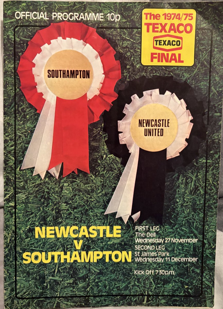 NUFCProgrammes's tweet image. Programme of the Day Number 818
Southampton v Newcastle United
1974/5 Texaco Cup Final
Programme covers both legs
United losing 1-0 in the 1st leg but winning 3-1 in the 2nd after ET
with goals from John Tudor Alex Bruce and Paul Cannell
Att 17100 and 20615
