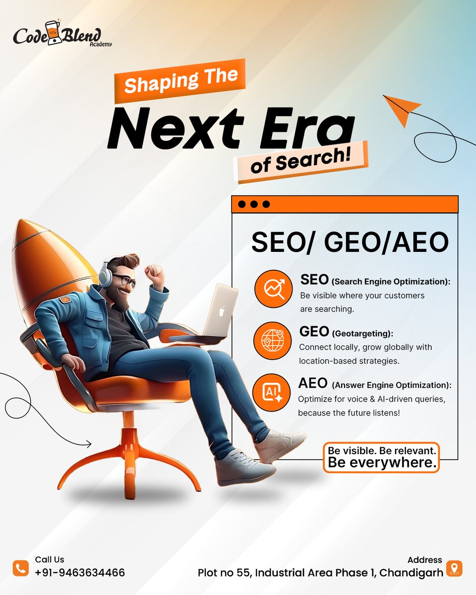 CodeblendA's tweet image. Step into the Next Era of Search!
From SEO to GEO and AEO, master the art of being visible, relevant, and everywhere your audience is searching.
Join Code Blend Academy and level up your digital marketing skills today!
#CodeBlendAcademy #DigitalMarketing #SEO #GEO #AEO