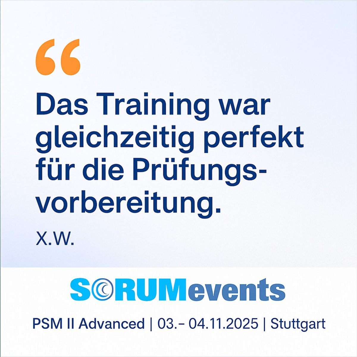 scrumday's tweet image. Win-win: Tiefer Praxis-Workshop & gleichzeitig optimale Vorbereitung auf die PSM II Zertifizierung.
Das bestätigen unsere Teilnehmenden.
📍 Stuttgart | 03.–04.11.2025
👉 Jetzt anmelden: scrum-events.de/buchen?eventid…
#ScrumMaster #Zertifizierung #AgileInsights #PSMII #Weiterentwicklung
