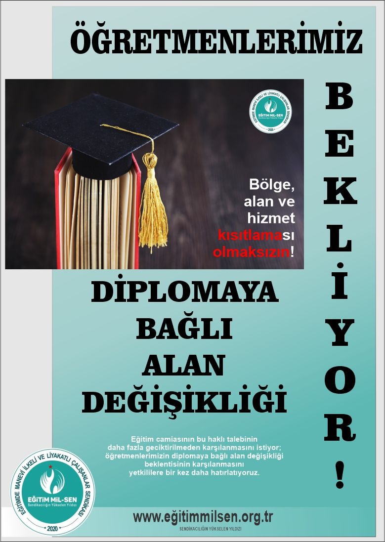 Yeni norm kadro durumuna göre acilen diplomaya dayalı hiç bir sınırlama olmaksızın ALAN DEĞİŞİKLİĞİ  yapılmalıdır. Milli Eğitim Bakanlığı'nın en önemli gündem maddelerinden biri bu olmalıdır. #Alandegisikligisarttir <a href="/EgitimMilsen/">Eğitim Mil-Sen (EMS)</a>