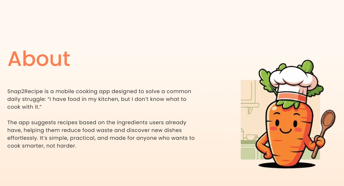 techsage06's tweet image. Ever opened your fridge, saw food items, and still said “there’s nothing to cook”?
That’s literally where the idea for Snap2Recipe came from. It’s a mobile app I designed that turns whatever ingredients you’ve got into real recipes, no stress.
Full case study on Behance 👇