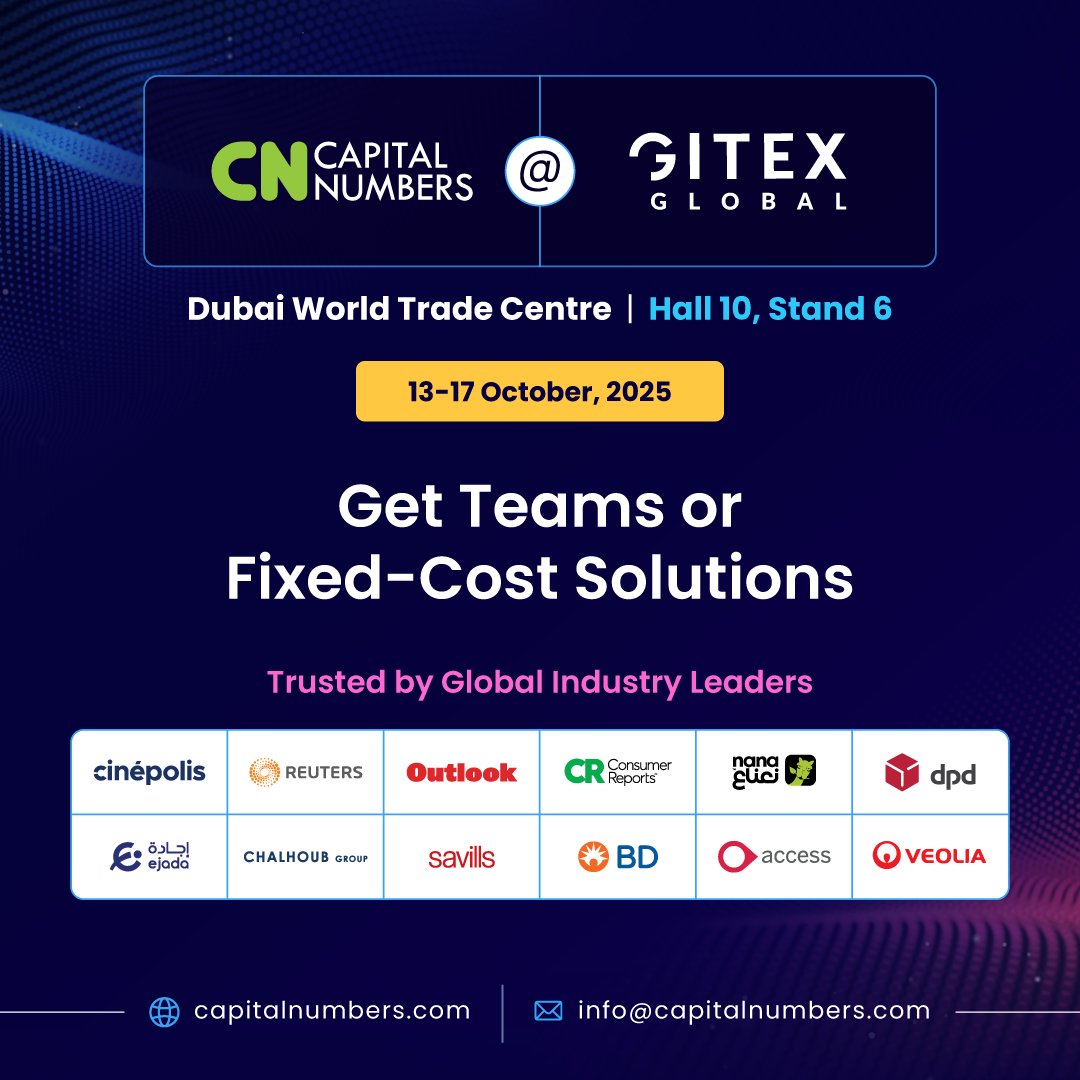 _CNInfotech's tweet image. We’re live at #GITEXGlobal - Hall 10, Stand 6. 

Meet Capital Numbers for consistent, high-quality software outcomes: 

• Web/Mobile 
• AI/ML &amp;amp; GenAI 
• Data Eng 
• Cloud/DevOps 
• Dedicated Teams

Let’s plan your next build.

#GITEX #Dubai #TechEvent #SoftwareDevelopment