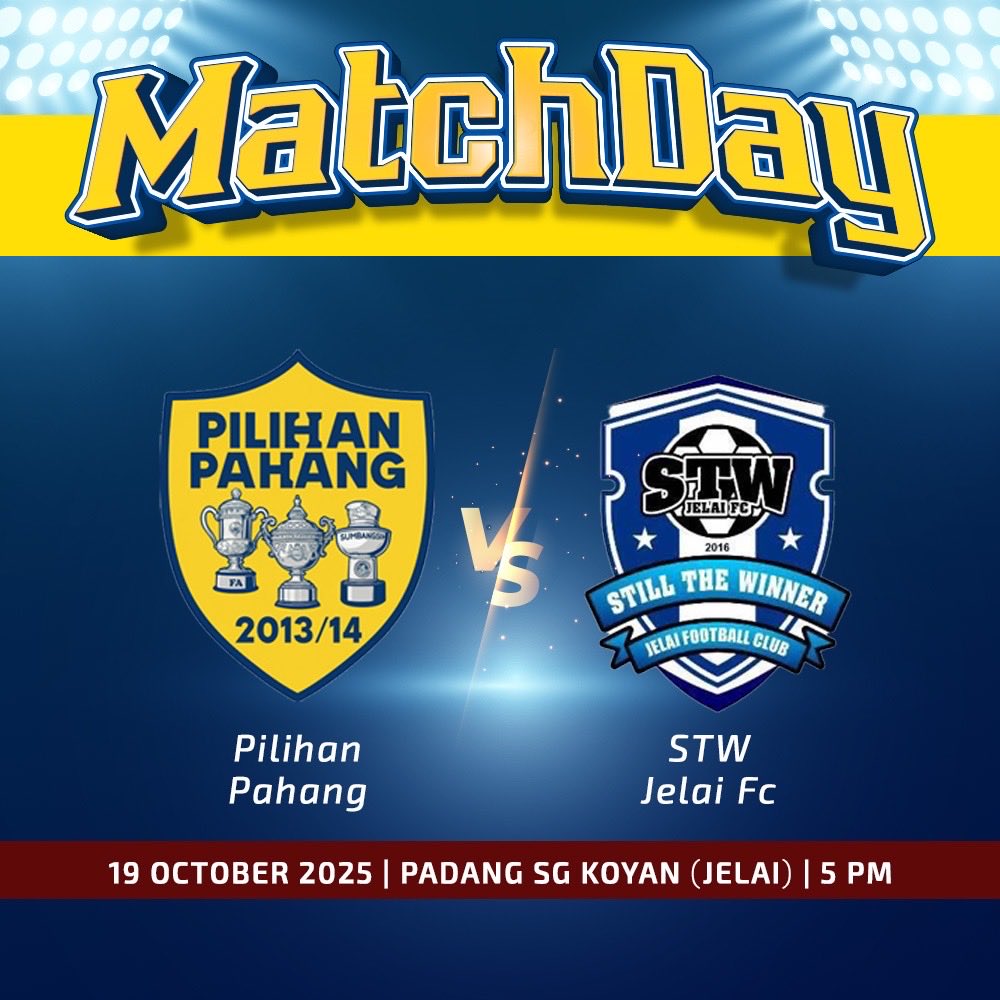 Legenda turun padang lagi! 😍
Jom jumpa bekas pemain Pahang dalam program Meet &amp; Greet Ex Player Pahang!

📅 19 Okt 2025 | 🕒 3.00 ptg
📍 Padang Sungai Koyan (Jelai)

Lepas tu jangan lupa saksikan friendly match panas:
🔥 Ex Pilihan Pahang vs STW Jelai FC