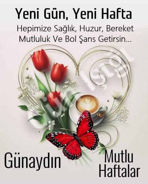 Günaydın 
Huzur Dolu Sağlıklı Mutlu Bir Hafta Olsun 🤗☕🍃🌹🍫🐞🦋🌅💦🇹🇷
