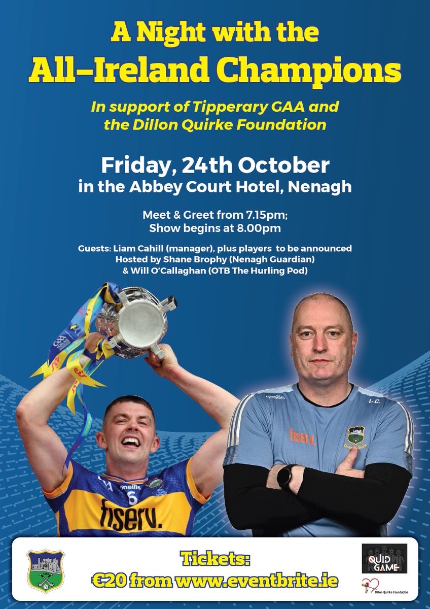 A Night with the Champions
Get all the latest news on the Tipperary GAA app member.clubspot.app/club/tipperary…