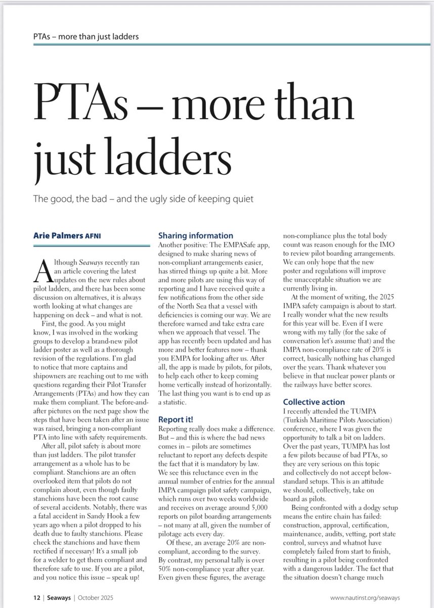 palmers_arie's tweet image. Seaways (The Nautical Institute) published an article I wrote in the October edition. have a look on their website to see the different types of membership nautinst.org
pls stay safe everyone!
#dangerousladders #weeklyladdermisery #shipping