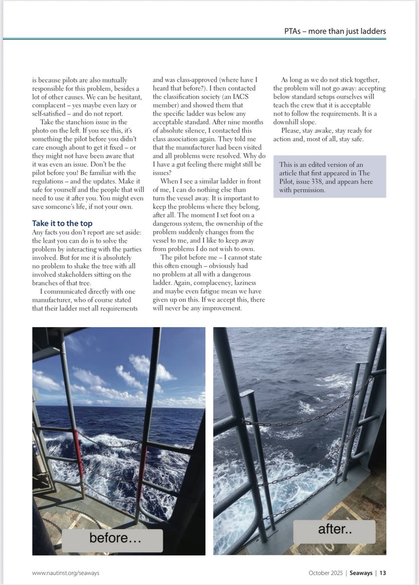 palmers_arie's tweet image. Seaways (The Nautical Institute) published an article I wrote in the October edition. have a look on their website to see the different types of membership nautinst.org
pls stay safe everyone!
#dangerousladders #weeklyladdermisery #shipping