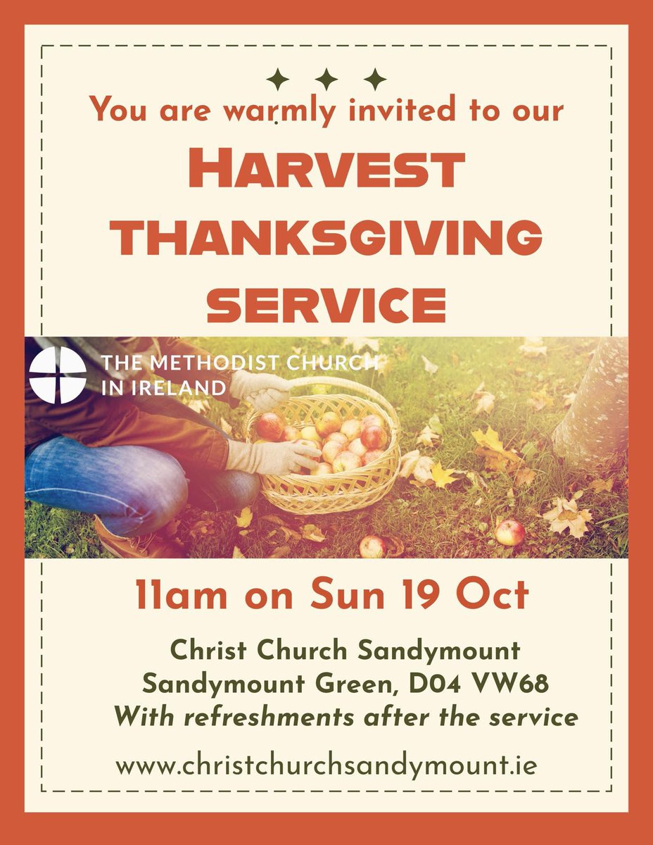 Join us in giving thanks to God for the annual harvest. The whole community is welcome to join with us to celebrate. Afterwards there’ll be tea, coffee and buttered brack in the adjoining church hall. 🍁🍁🍁