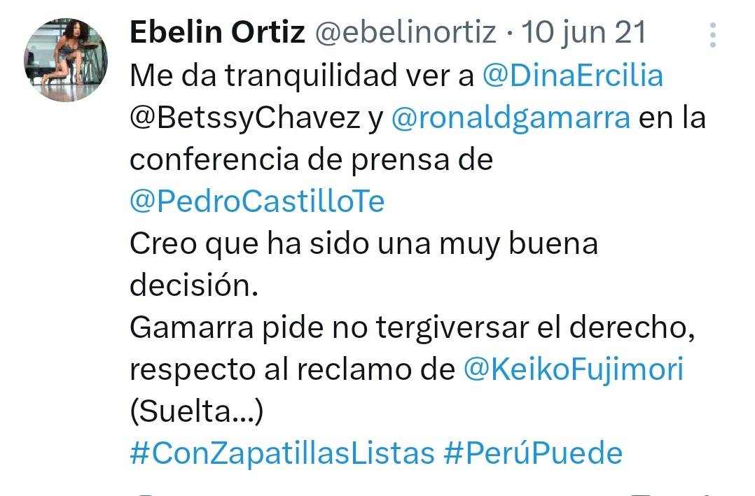 Karblack111's tweet photo. Jajajajaja, estos tuits de Ebelin son muy graciosos.
Le daba tranquilidad Dina Boluarte. Le daba tranquilidad Susana Villarán. Le daba tranquilidad Alejandro Toledo.
¡Ahhh! Pero claro, todo es culpa del fujimorismo. https://t.co/vq6mBPBHii