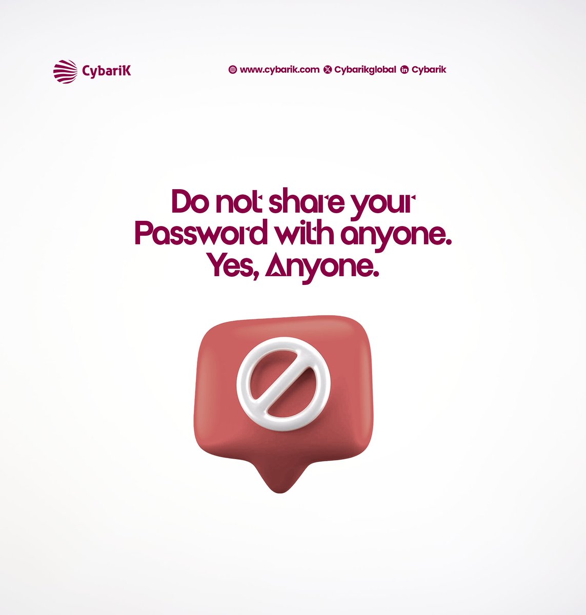 CybarikGlobal's tweet image. Strong passwords = Stronger security.
When was the last time you updated your passwords?

Take five minutes to update yours today.

#CybersecurityAwarenessMonth #Cybersmart #CybariK