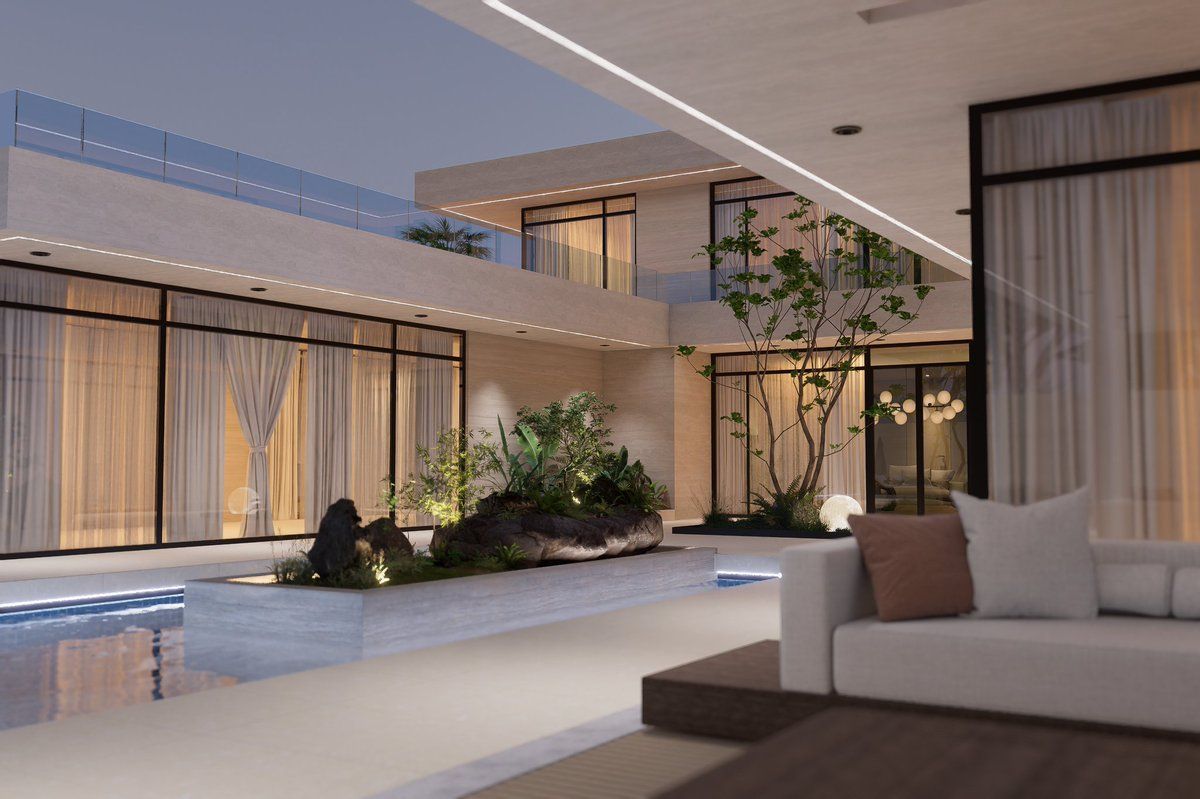 OmaimaArch's tweet image. من أحدث أعمالنا على مساحة ١٢٠٠ متر مربع.
تم تصميم استراحة بنمط عصري
ومساحات زجاجية تعطي اطلالات لجميع الفراغات.