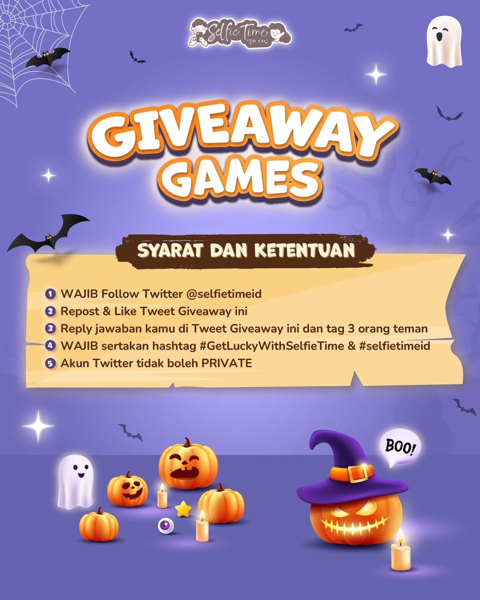 🎁GIVEAWAY TIME!🎉

Ada total hadiah 500 Ribu Rupiah buat 5 orang beruntung yang berhasil menemukan satu kata tersembunyi di balik huruf-huruf acak ini~👻

Cara ikutnya gampang banget~
Cek S&amp;K-nya di poster ya!

🗓 Periode: 13–19 Oktober 2025
#GetLuckyWithSelfieTime #selfietimeid