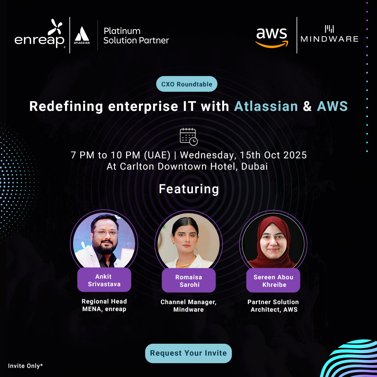 enreap_india's tweet image. 🌍 Leadership Roundtable: Transforming IT with @Atlassian & @awscloud
Join top CIOs & IT leaders during GITEX 2025 to explore agility, resilience & cloud-first ITSM.
🔗 Invite-only: bit.ly/47aS1cd
#BusinessAutomation #technologydevelopment