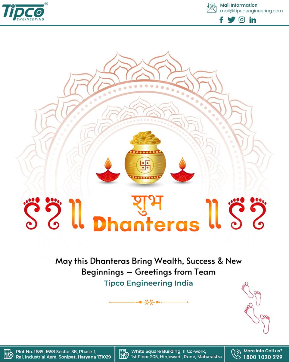 tipcoengineer's tweet image. ✨ Subh Dhanteras! ✨
May this auspicious day bring you Wealth, Prosperity & Endless Success.
Let’s celebrate new beginnings with positivity and progress. 🌟
Warm Greetings from Team Tipco Engineering India.
.
.
.
#subhdhanteras #dhanteras2025  #festivevibes #Diwali2025