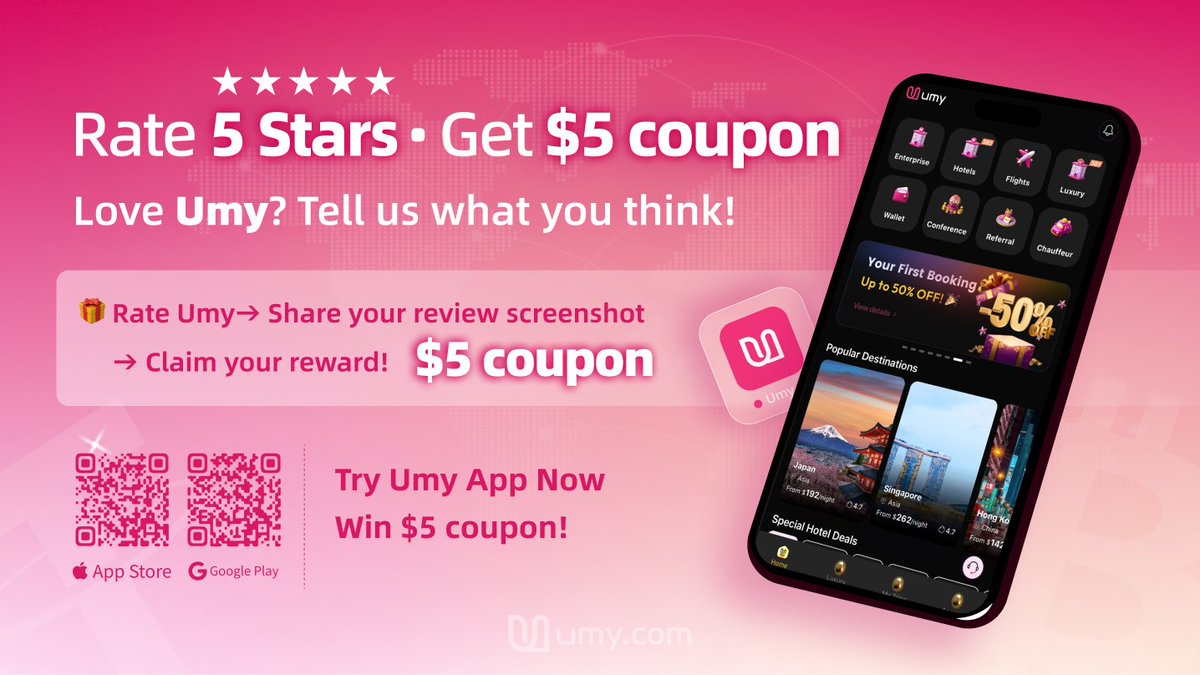 umycomofficial's tweet image. 📱 Umy App Review Event: Leave 5 Stars &amp;amp; Get a $5 Coupon!

🌟 Love Umy?
Leave a 5-star review + short comment on the App Store or Google Play, and get a $5 coupon 🎁
📷 Upload your screenshot to claim — no limit, ongoing event!
👉 Join here: forms.gle/XHCyXoYZm1QH1Y…

#Umy…