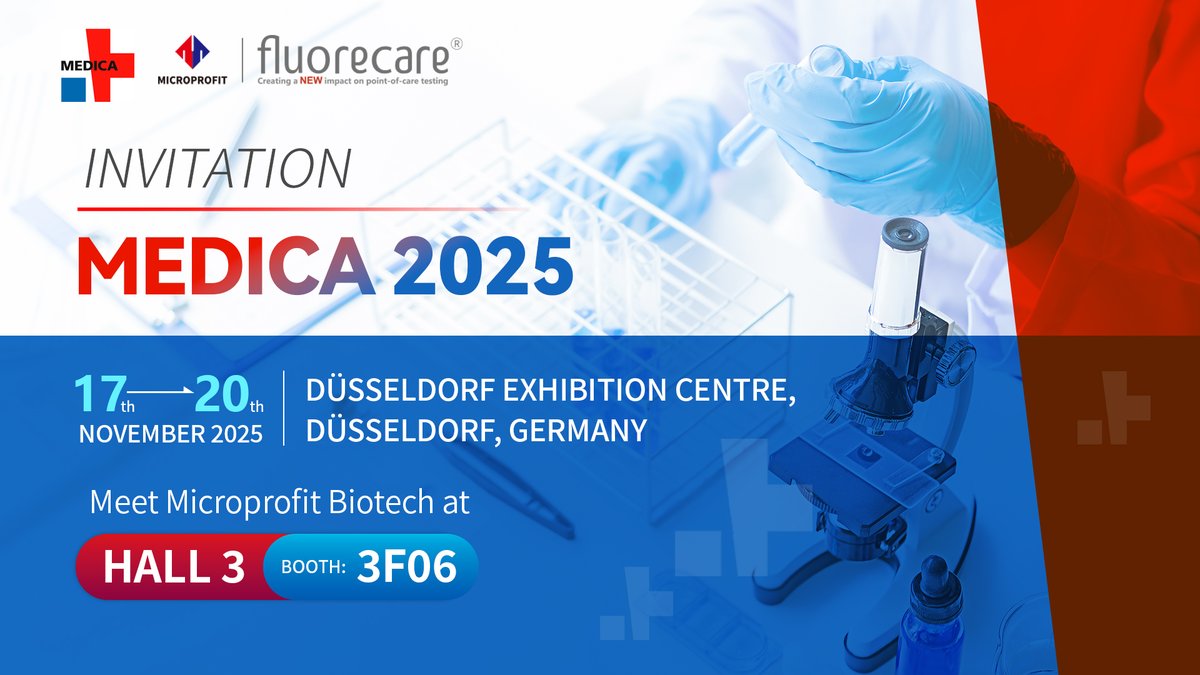 We’re heading to #MEDICA2025! 🇩🇪
Meet #MicroprofitBiotech at Hall 3 | Booth 3F06 to explore our latest rapid diagnostics &amp; smart medical devices.
Let’s connect in Düsseldorf! ✨
#Fluorecare #IVD #POCT #MedicalDevices