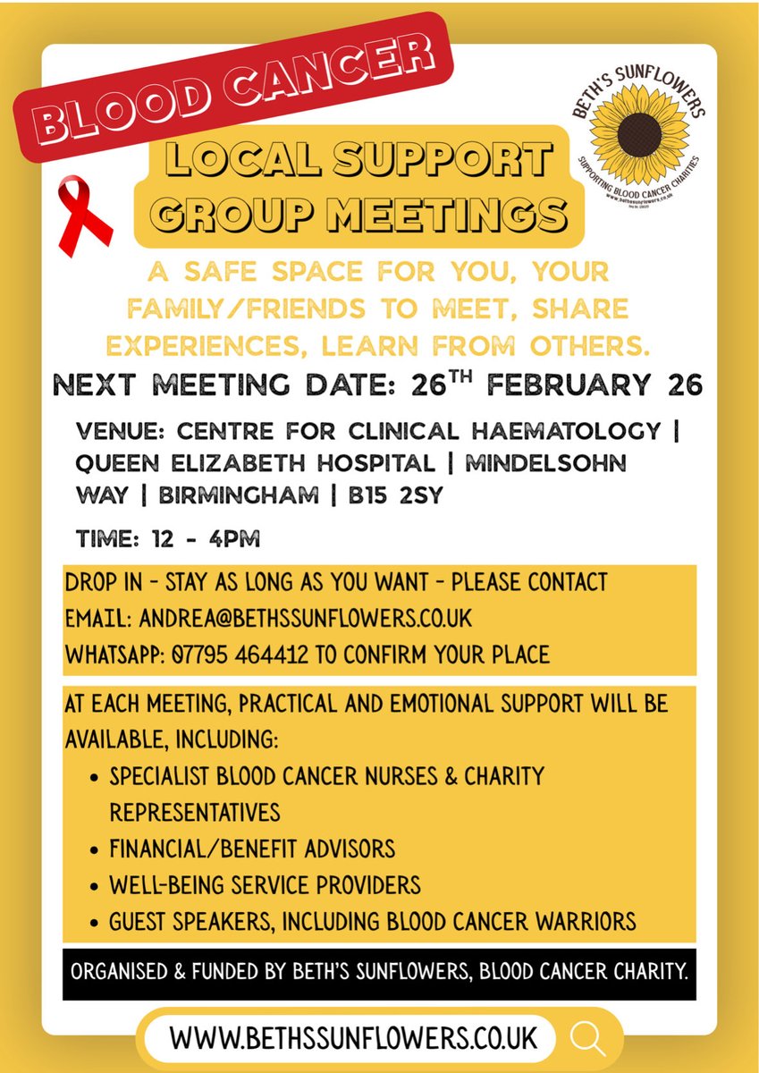 Today is World Lymphoma Awareness Day. 14,000+ UK people are diagnosed each year making it the most common type of blood cancer.
Our support group meetings welcome anyone suffering from blood cancer, friends/family. Message for info
#bloodcancer #lymphoma #leukaemia #myeloma