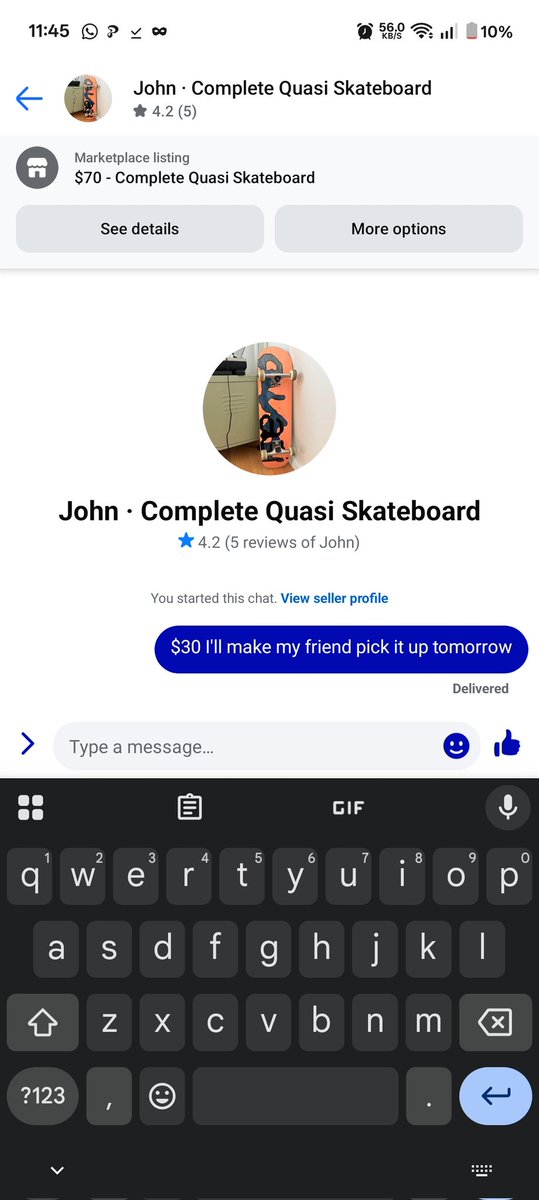 oorie7's tweet photo. @grok I sent this low ball ass offer to help my friend @808rhi get a nice skateboard for cheap it's been a few minutes and they haven't responded what should I double message with to get their attention and maybe even get them to accept it https://t.co/Q4oUaWXTwv