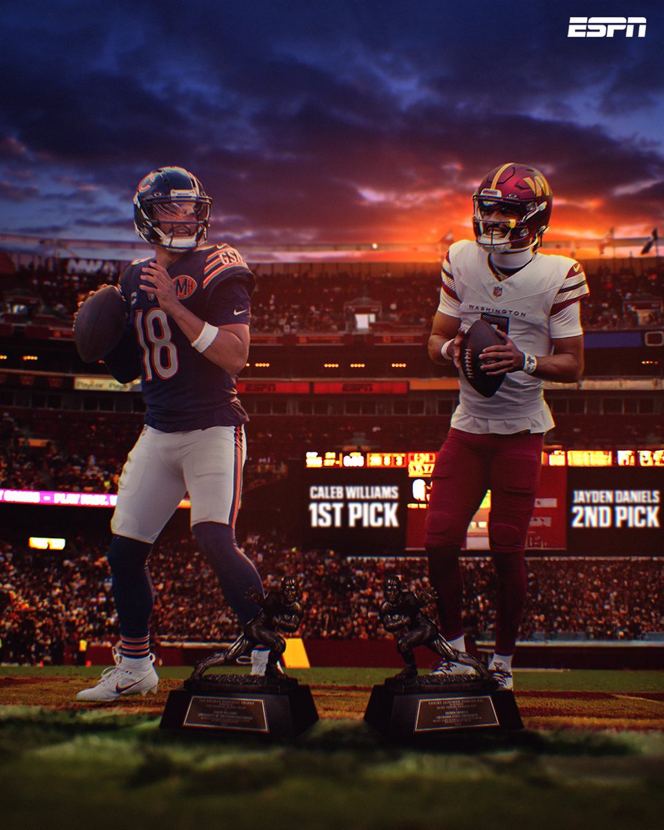 SportsCenter's tweet image. Two young stars. One prime time stage.

Jayden Daniels vs. Caleb Williams PT. 2 🍿