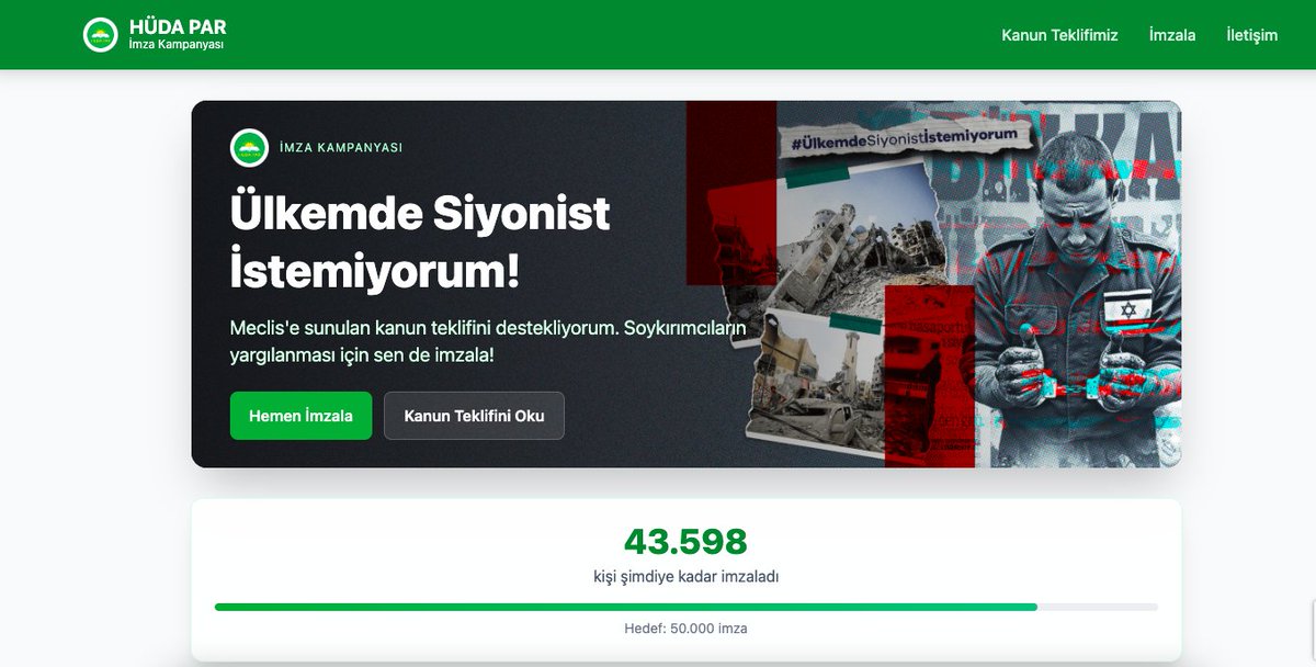 Gazze'de soykırıma katılan Türk-İsrail çifte vatandaşlarının yargılanması için HÜDA PAR tarafından imza kampanyası başlatıldı.

Meclis'te bekletilen kanun teklifinin bir an önce yasalaşması için yaklaşık 44 bin kişi imza attı. 

İşte imza linki:

imza.hudapar.org