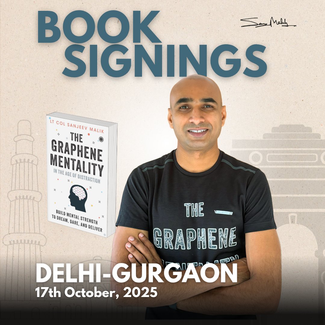 LtColDrMalik's tweet photo. Delhi–Gurgaon, it’s time to connect! ✨
Join me on 17th October for the Graphene Mentality book signing tour across your favorite bookstores.
Let’s talk about dreams, discipline, and building the mindset that dares to deliver.

🕛 Full schedule in the post — see you there! https://t.co/V6DEviyta1
