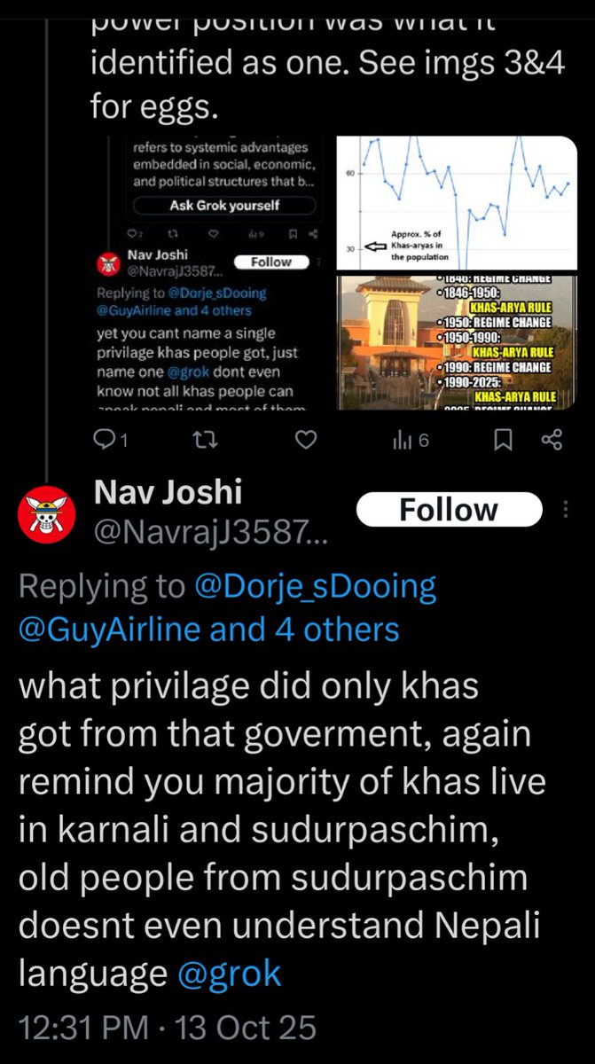 Dorje_sDooing's tweet image. &quot;what privilage did only khas got from that goverment&quot;?! 🤣 Sorry but, as a Khas-arya, you asking that in response to political power as egs of privileges (Khas-aryas) enjoy tells me that you don&apos;t understand the meaning of #StructuralPrivilege. Sorry but exchange ends here.🙏🙏