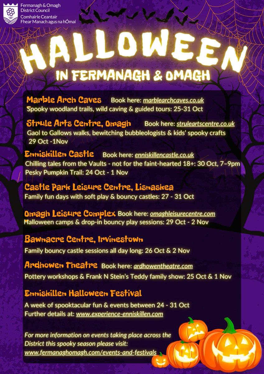 fermanaghomagh's tweet image. It’s Monday the 13th...Halloween is creeping closer, and Fermanagh &amp;amp; Omagh is ready to thrill! From eerie trails to chilling tales and family fun, the countdown is on.

🎃 Discover all events: fermanaghomagh.com/events-and-fes…
#Halloween #Unlucky13