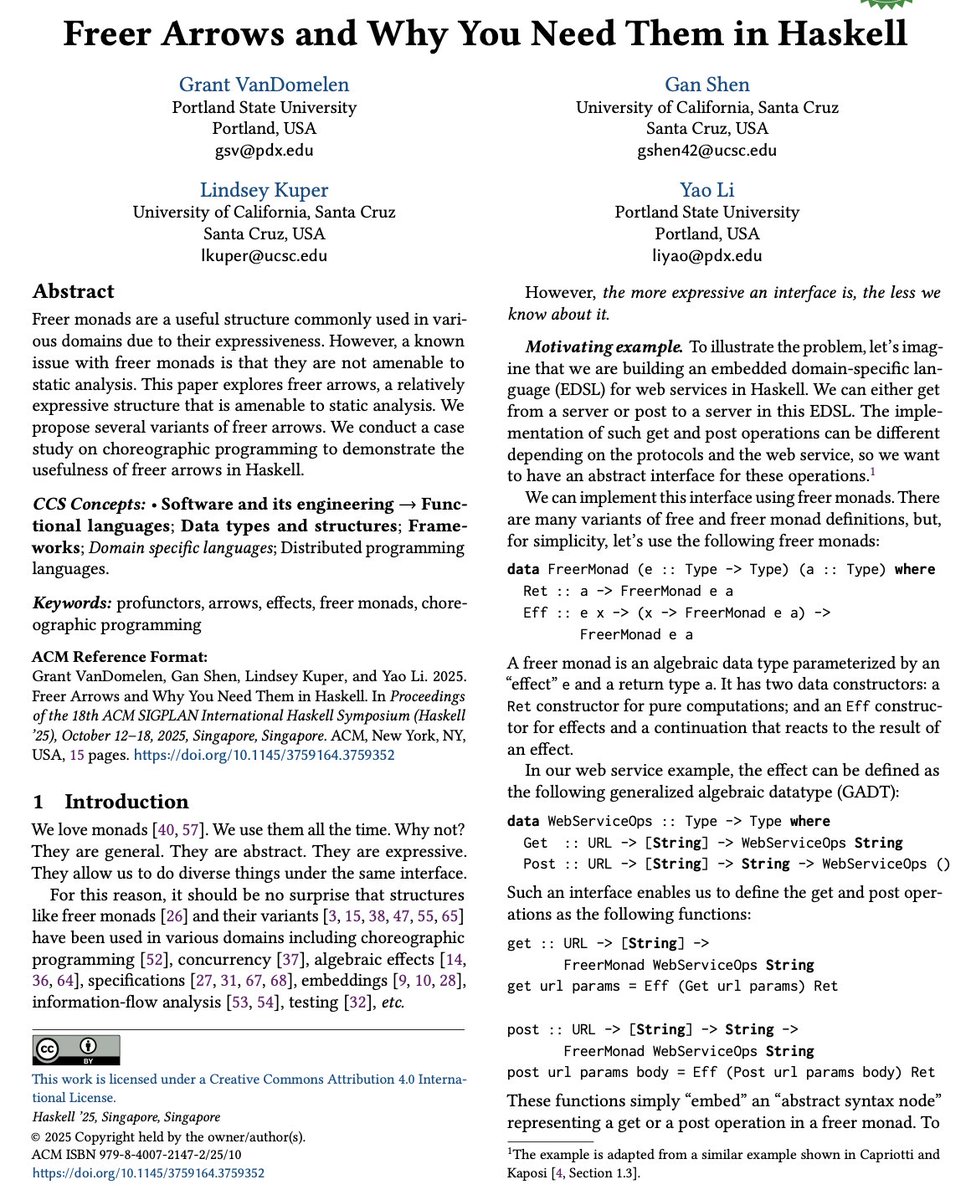 One of my favorite programming idioms - use the least powerful abstraction that works. Monads are too expressive and as the paper says "the more expressive an interface is, the less we know about it."

Freer arrows offer the right balance between expressiveness and static