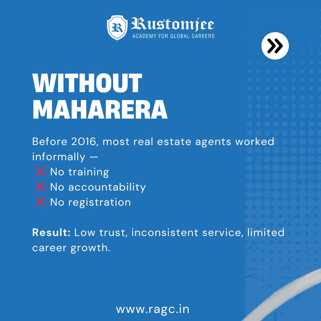 ragcmumbai's tweet photo. From Broker to Professional: How MahaRERA is Shaping Real Estate Careers
The real estate industry in Maharashtra has come a long way — from informal brokering to a well-regulated, transparent, and credible profession. 
👉Read our latest blog- https://t.co/LXOXEb2V19 https://t.co/M3OrlrrWPx