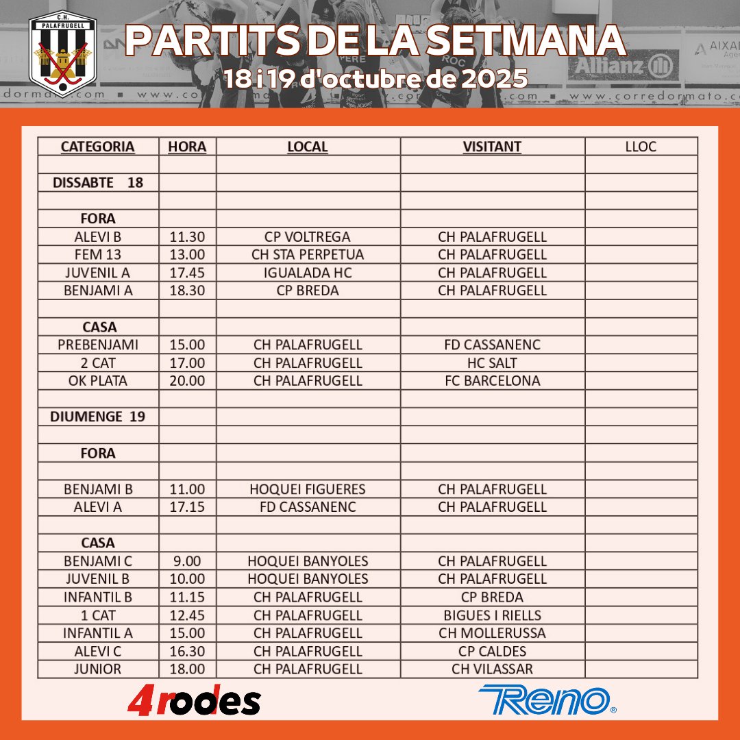🏑 PARTITS DE LA SETMANA 🏑
<a href="/sport4rodes/">4 Rodes</a> <a href="/hockeyreno/">Hockey Reno</a>