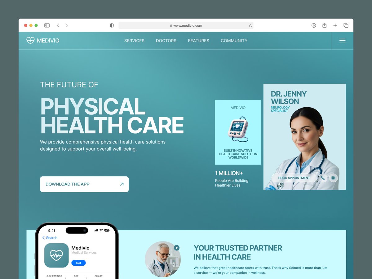 Seativedigital's tweet image. Medivio_Health Care website | Header exploration

The design prioritizes user trust, clarity, and engagement, creating an intuitive path for patients to book appointments and navigate essential healthcare services.

For more  details checkout our dribbble daily shot ↓