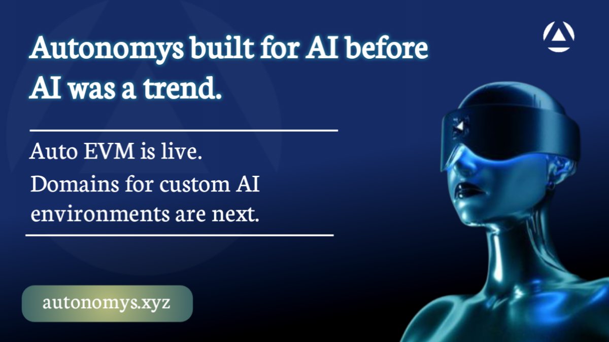 Autonomys was built for AI long before it became a trend.
A blockchain combining decentralized storage and compute.

Its first Domain, Auto EVM, is already live with smart contracts. The next phase? Custom Domains for AI developers.
🔗 autonomys.xyz

<a href="/AutonomysNet/">Autonomys | AI3.0</a>