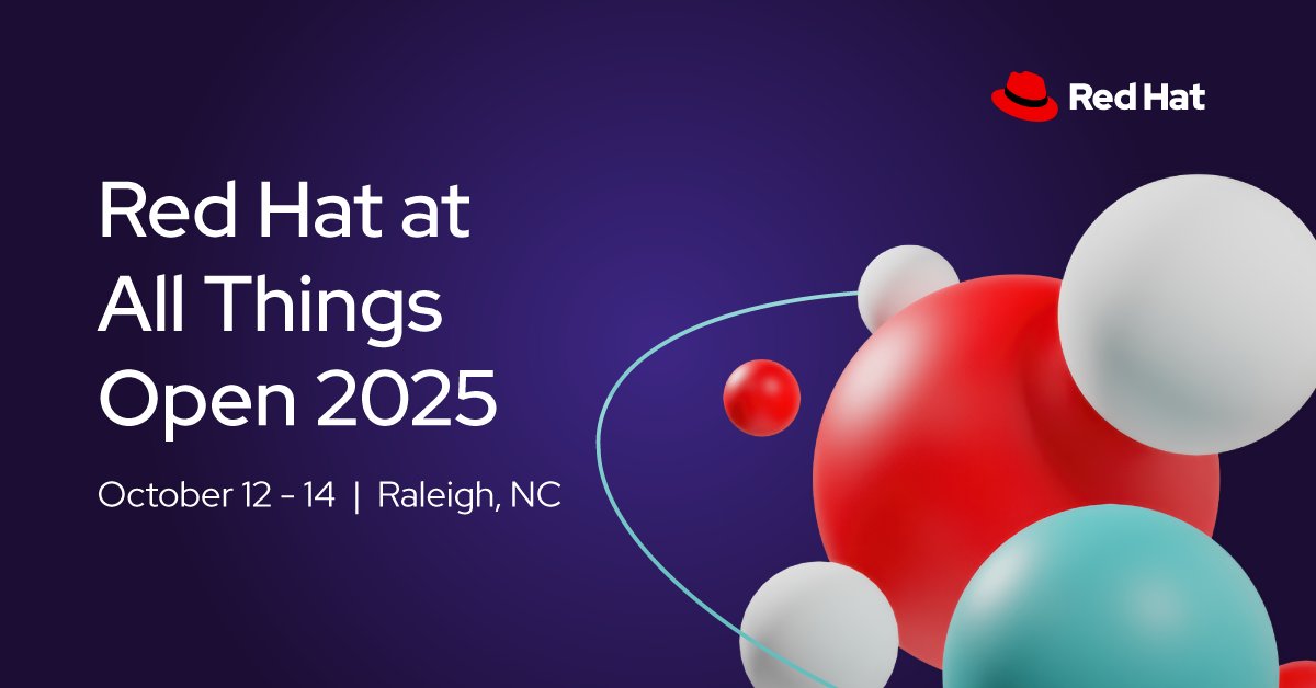 RedHatEvents's tweet image. #AllThingsOpen 2025 starts now! Stop by the Red Hat booth to connect with #opensource exports, watch a demo, and pick up some swag. red.ht/ATO2025