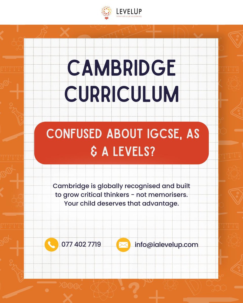 LevelupIA's tweet image. Confused by IGCSE, AS or A Levels?
Cambridge builds thinkers, not memorizers.
Let us help you understand the difference.
#ialevelupsa #CambridgeCurriculum #StudySmarter