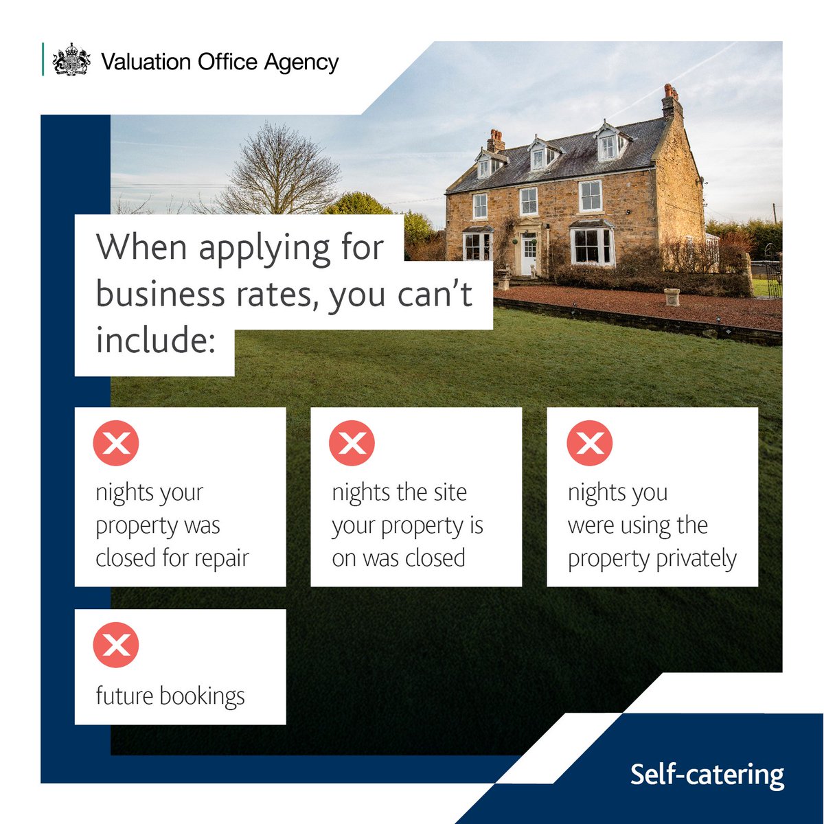 Applying for business rates for your self-catering property? 🏡

Our guidance now includes examples of nights that don’t count towards the criteria, making it easier to get your calculation right first time.
 
Find out more: gov.uk/guidance/apply…