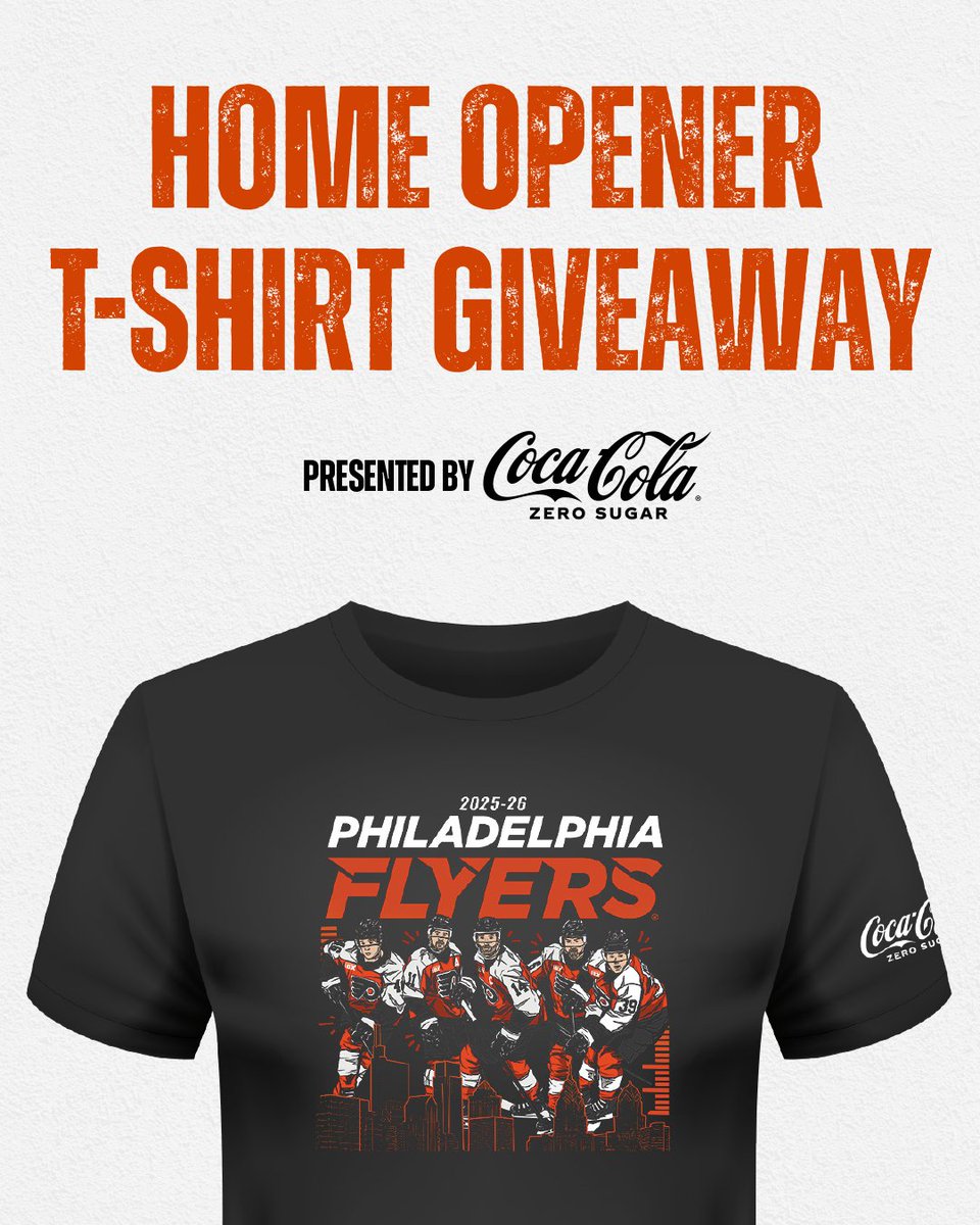 NHLFlyers's tweet image. Dressed to impress in South Philly. 🎨🏒

All fans attending tonight’s Home Opener, presented by @CocaCola Zero Sugar, will receive this t-shirt designed by local artist @dhwanisaraiya_! bit.ly/48mrUAa