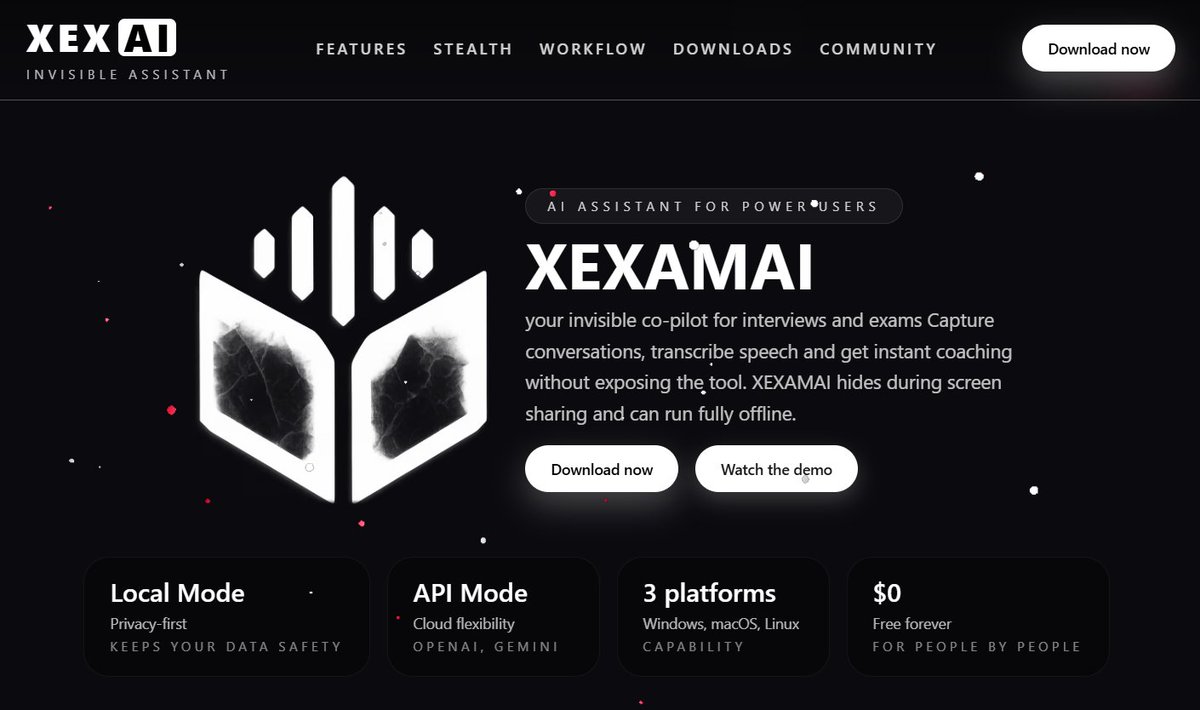 xlartasov's tweet image. ✨ Our official site for XEXAMAI is now live! 🧠
Dive into features, roadmap, and how our AI assistant empowers you during interviews & exams — invisible, instant, and customizable.
🔗 xldev.ru/en/xexamai
#XEXAI #AI #TechInterview #Web3 #Crypto #ProductLaunch